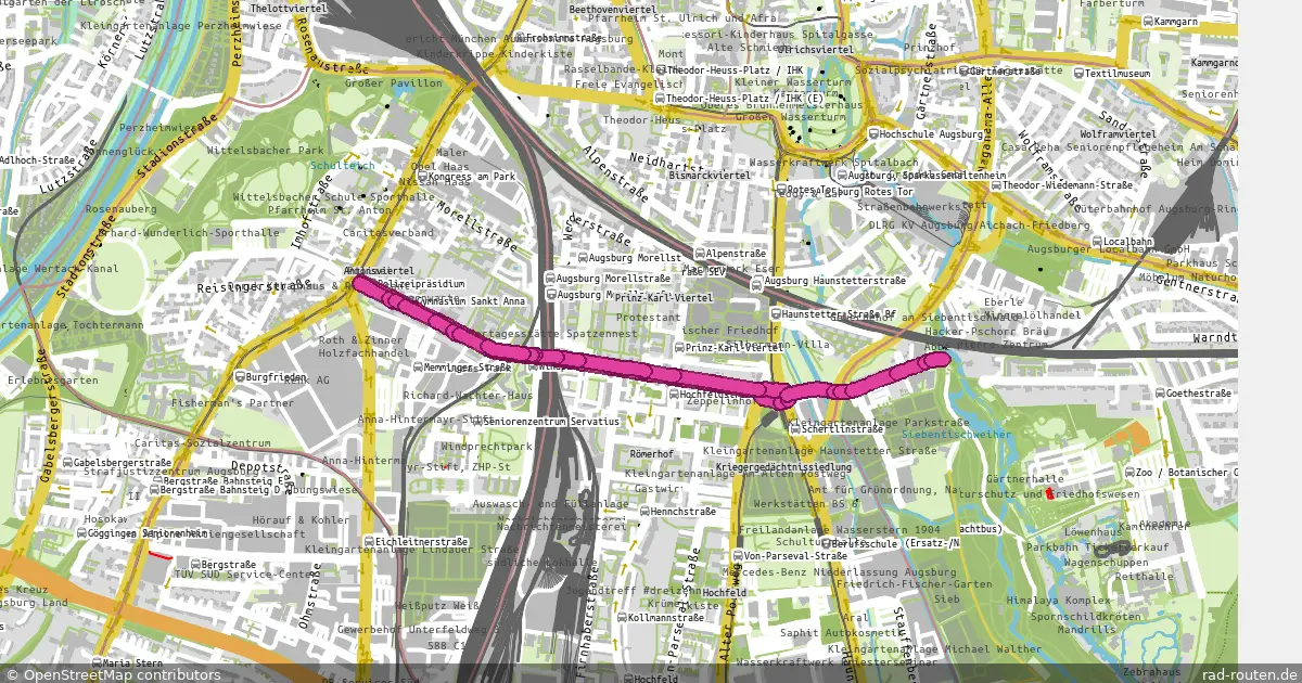 Radroute A.-Frischstr. (Fahrradstraße) – A.-Gögginger Str./ Schertlinstr. – Fernradroute auf Rad-Routen.de