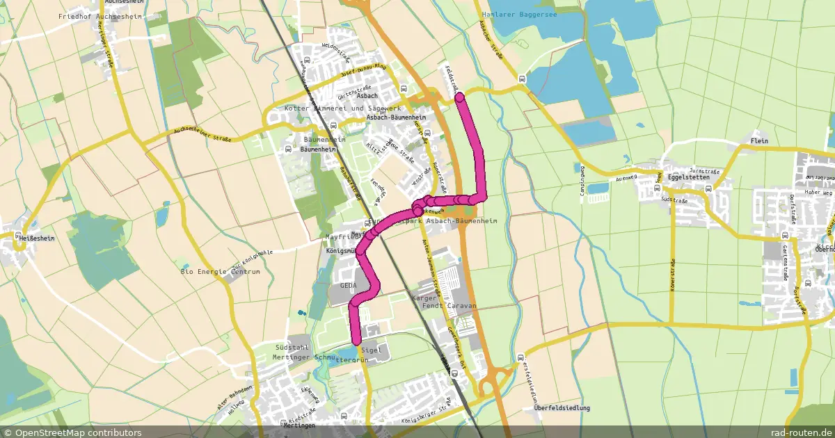 Radroute Asbach-Bäumenheim Ost/Feldstr. – Mertingen Naherholungsbereich Schmuttergrün – Fernradroute auf Rad-Routen.de