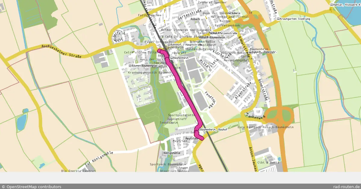 Radroute Bäumenheim Bf – Asbach-Bäumenheim Süd / Mertinger Str. – Fernradroute auf Rad-Routen.de
