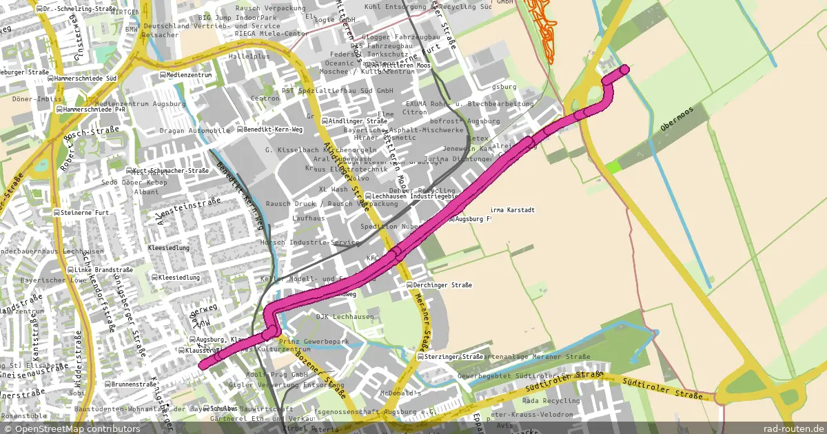 Radroute A.-Lechhausen Zentrum – Augsburg Ost / AIC 25 – Fernradroute auf Rad-Routen.de