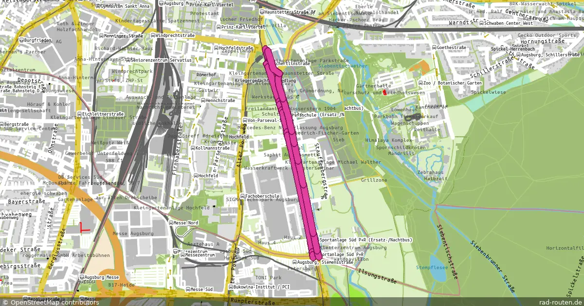 Radroute A.-Schertlinstraße – A.-Hst. Sportanlage Süd P+R – Fernradroute auf Rad-Routen.de