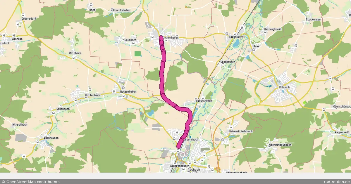 Radroute Inchenhofen – Oberbernbach – Fernradroute auf Rad-Routen.de