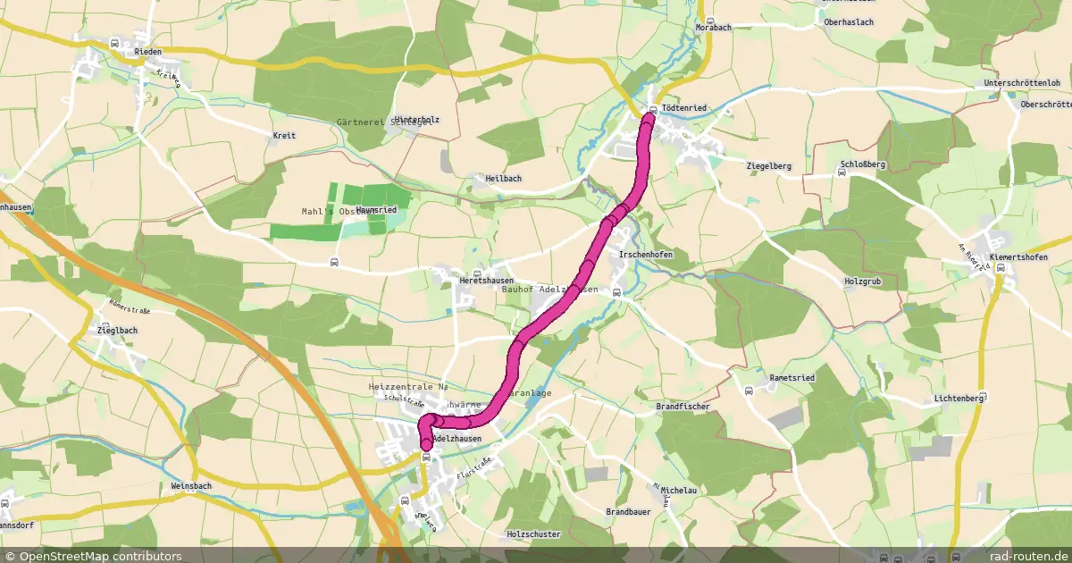 Radroute Tödtenried – Adelzhausen – Fernradroute auf Rad-Routen.de