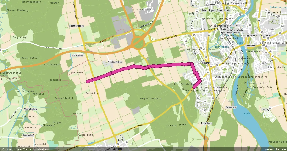 Radroute LL 2 / Erpfting-Nord – LL Erpftinger Str./Wiesenring – Fernradroute auf Rad-Routen.de