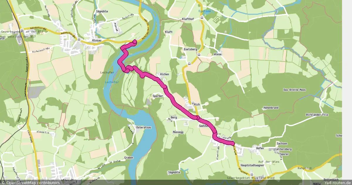 Radroute Radroute Kinsau/Apfeldorf – Birkland – Fernradroute auf Rad-Routen.de
