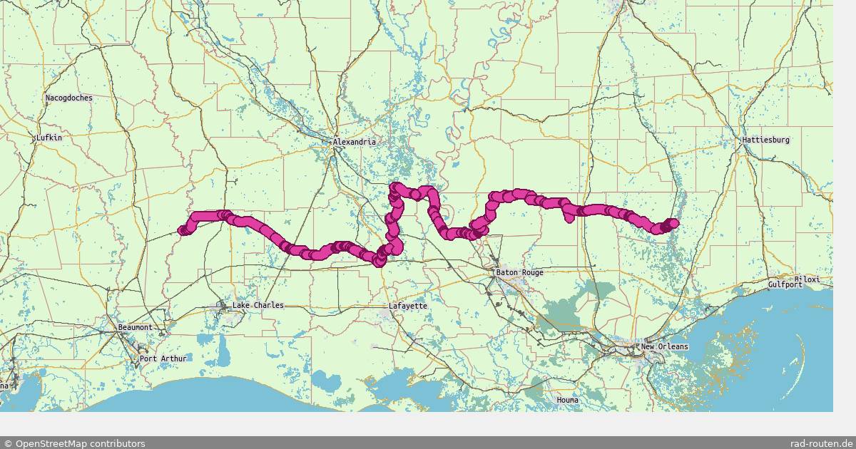 Radroute Beauregard Parish – Simmesport – Fernradroute auf Rad-Routen.de