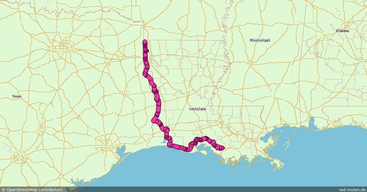 Radroute Morgan City – Lake Charles – Fernradroute auf Rad-Routen.de