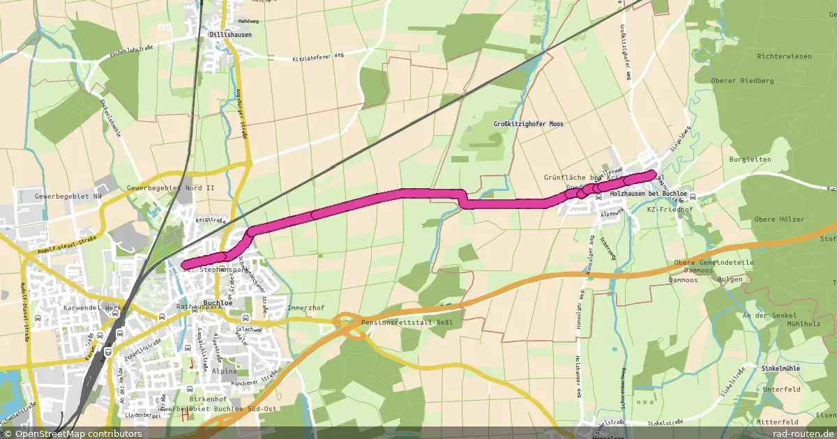 Radroute Buchloe Alexander-Moksel-Straße – Holzhausen b. Buchloe – Fernradroute auf Rad-Routen.de