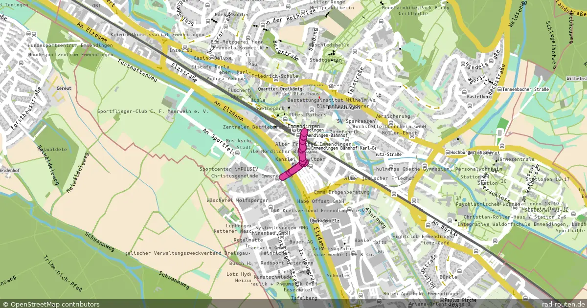 DE:BW:EM – von Emmendingen Elzbrücke Schützenstraße nach Emmendingen Bahnhof – Fernradroute auf Rad-Routen.de