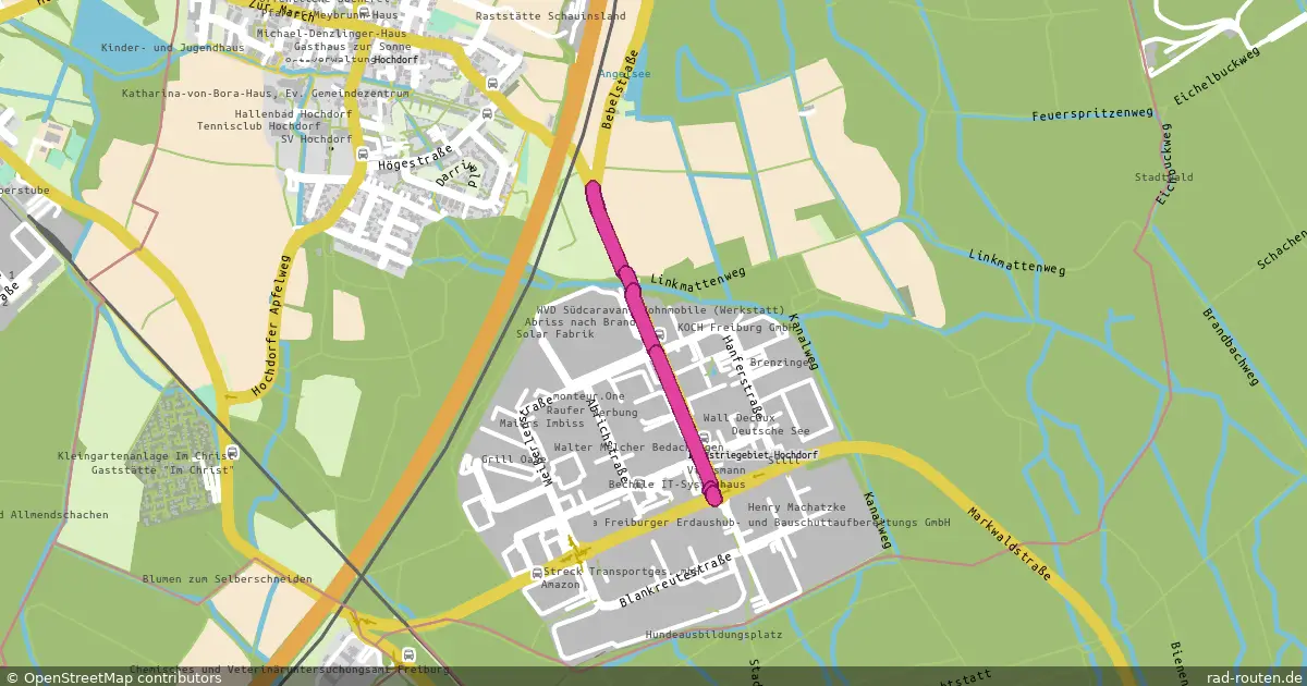 DE:BW:FR – von Mooswaldstraße östlich der A5 nach Industriegebiet Hochdorf – Fernradroute auf Rad-Routen.de