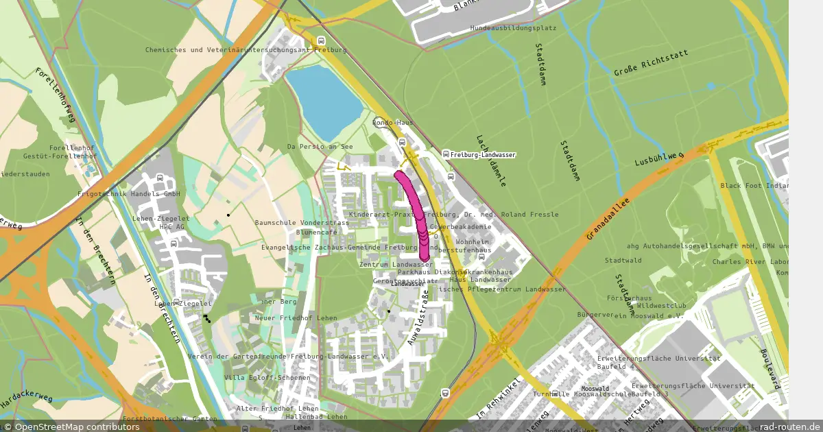 DE:BW:FR – von Zentrum Landwasser nach Landwasser Auwaldstraße Nord – Fernradroute auf Rad-Routen.de