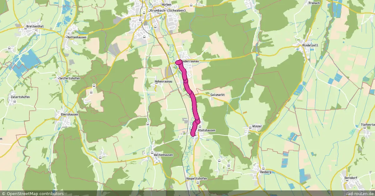 Radroute Niederraunau – Aletshausen – Fernradroute auf Rad-Routen.de