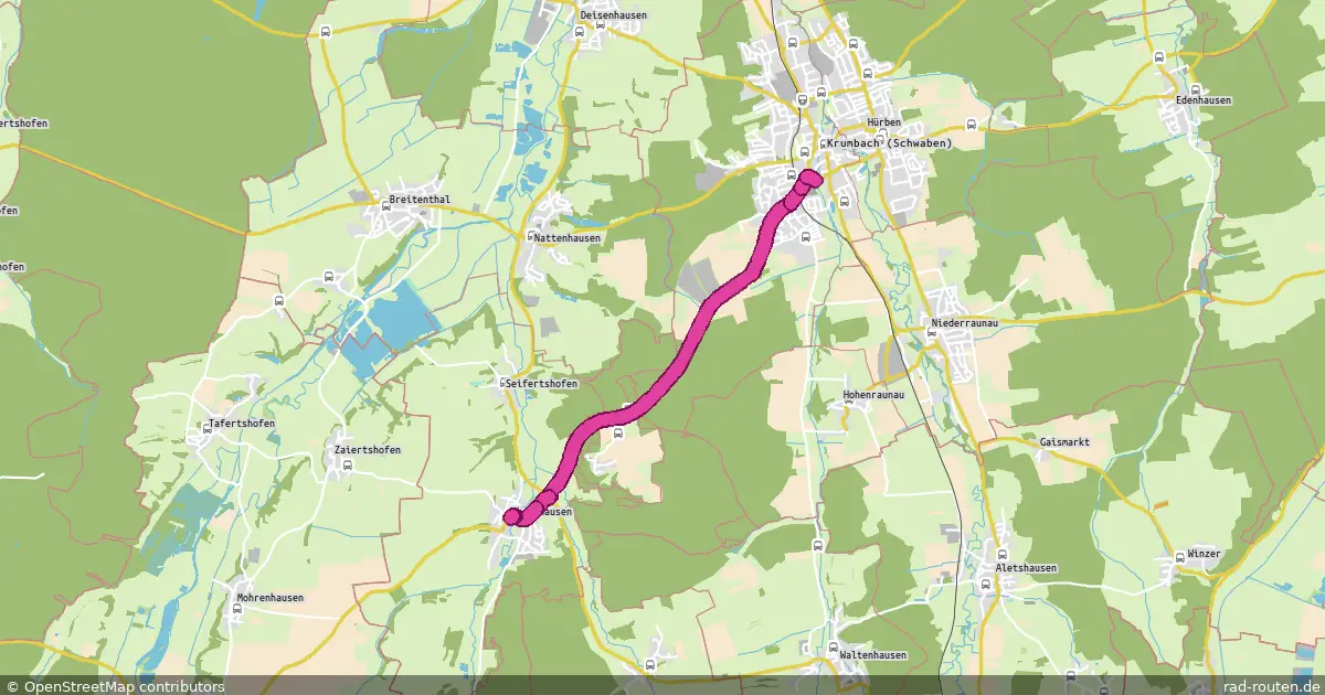 Radroute Krumbach (Schwab) – Ebershausen Ortsmitte – Fernradroute auf Rad-Routen.de