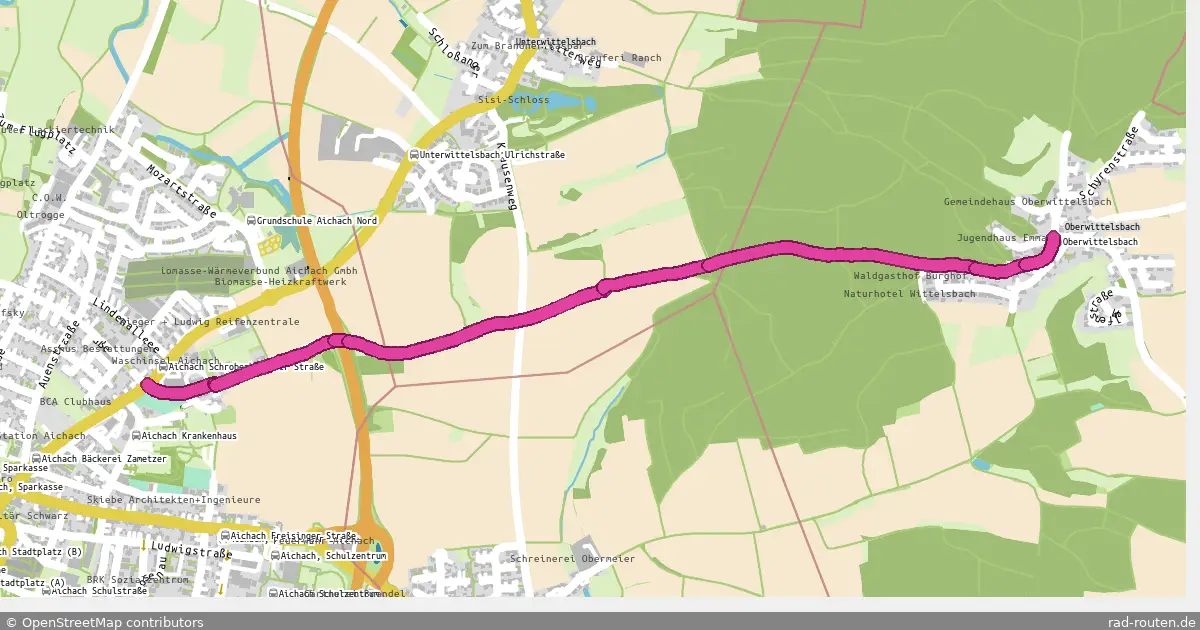 Radroute Aichach Schrobenhausener Straße – Oberwittelsbach – Fernradroute auf Rad-Routen.de