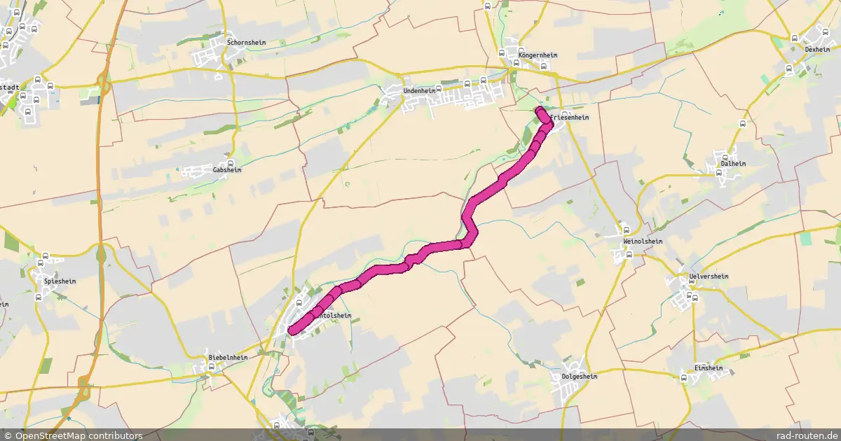 Radroute Bechtolsheim – Friesenheim – Fernradroute auf Rad-Routen.de