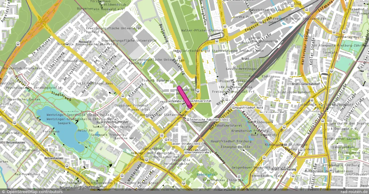 DE:BW:FR – von Messe Freiburg nach Georges-Köhler-Allee (Techn. Fakultät) Mitte – Fernradroute auf Rad-Routen.de