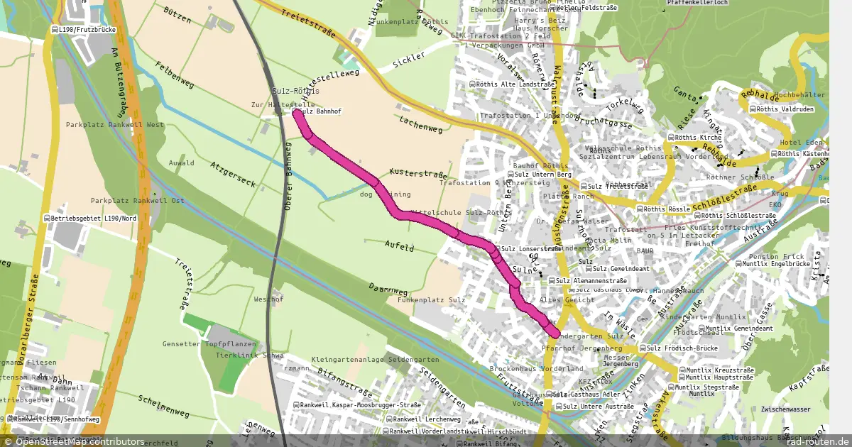 Radroute Sulz ⨀ – Bahnhof Sulz-Röthis (Rundweg) – Fernradroute, ca. 2 km auf Rad-Routen.de