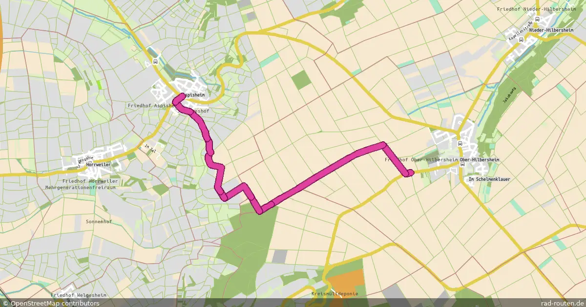 Radroute Ober-Hilbersheim – Aspisheim – Fernradroute auf Rad-Routen.de