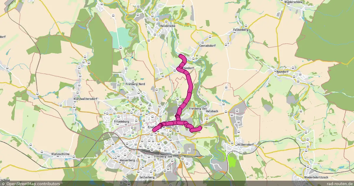 Radroute Halsbrücke – Freiberg – Fernradroute, ca. 6 km auf Rad-Routen.de
