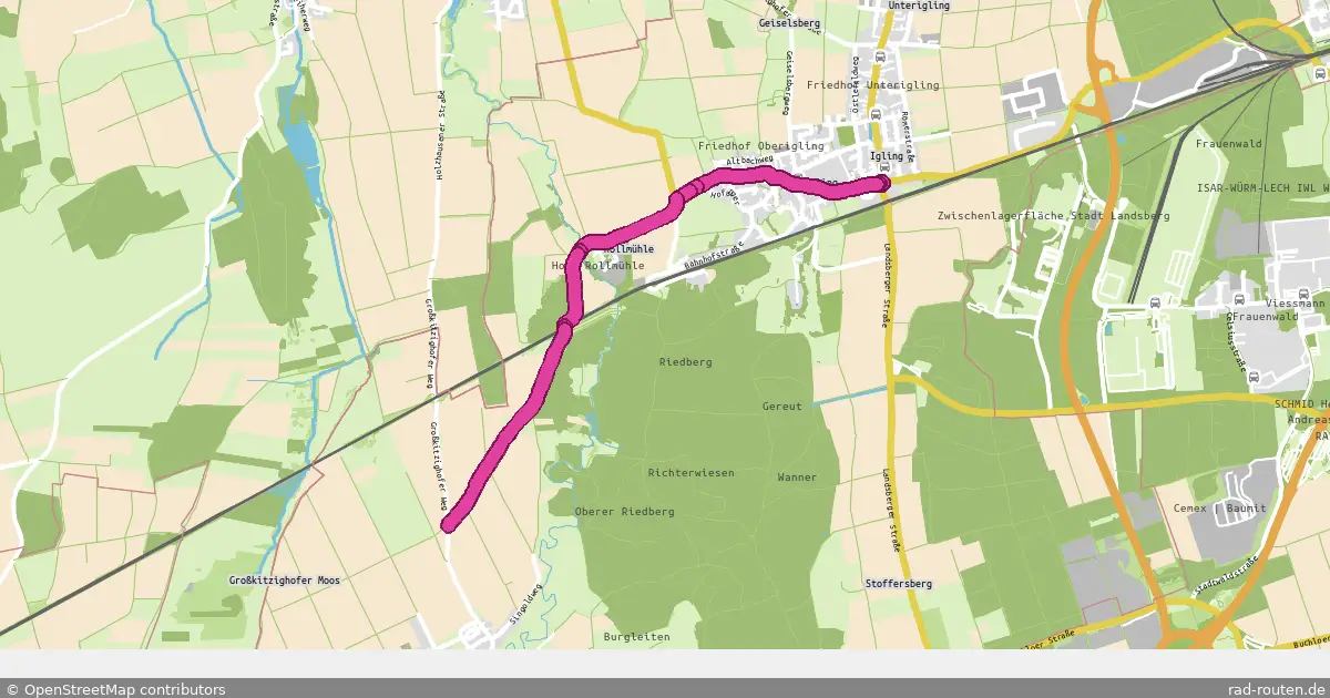 Radroute Igling – Holzhausen b. Buchloe (Anschluss Großkitzighofer Weg) – Fernradroute auf Rad-Routen.de