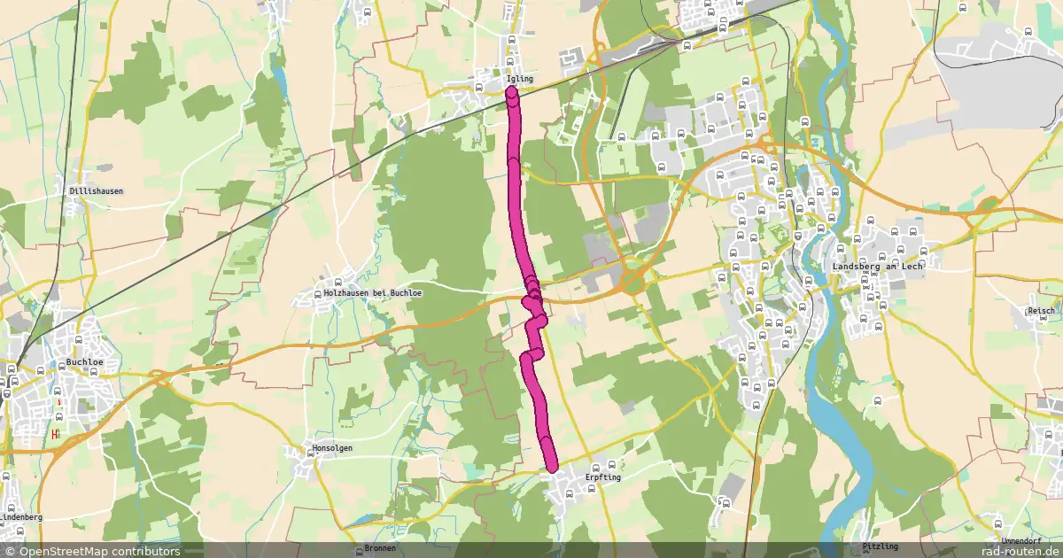 Radroute Igling Kreisel Oberiglinger Straße – Erpfting West – Fernradroute auf Rad-Routen.de