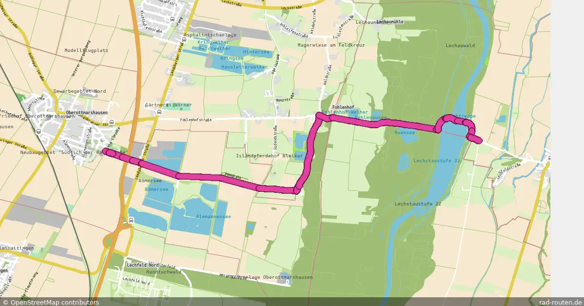 Radroute Oberottmarshausen – Lechstaustufe 22 – Fernradroute auf Rad-Routen.de