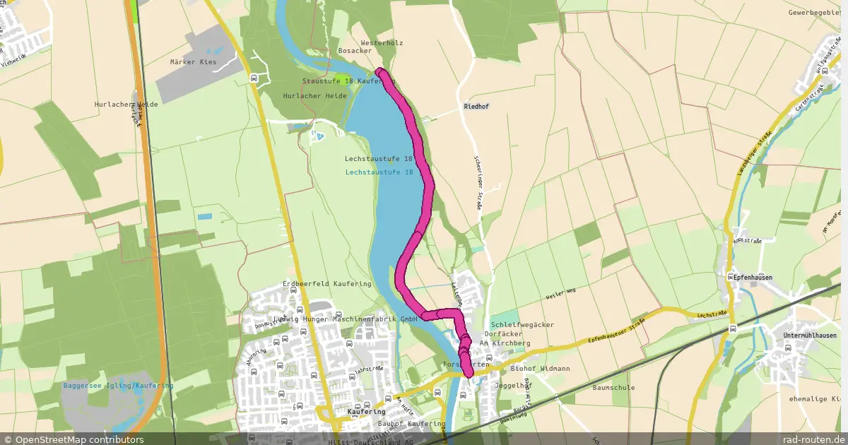 Radroute Lechstaustufe 18 Kaufering – Kaufering-Ost – Fernradroute auf Rad-Routen.de