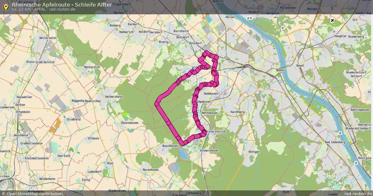 Rheinische Apfelroute - Schleife Alfter (ApfAl) – Fernradroute auf Rad-Routen.de
