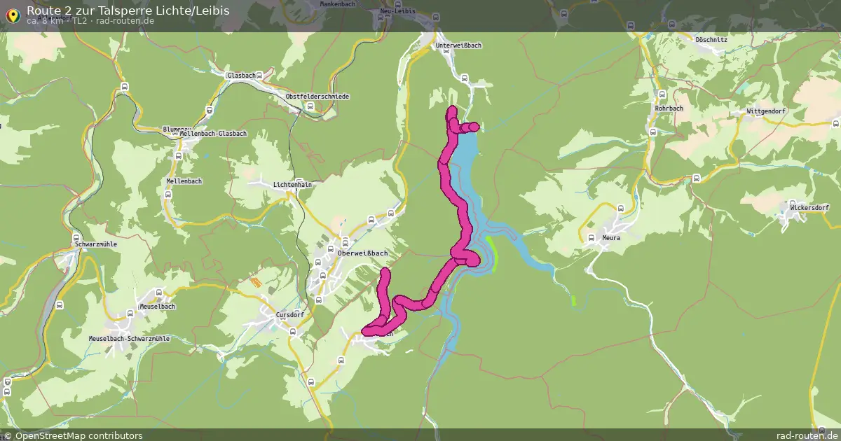 Route 2 zur Talsperre Lichte/Leibis (tl2) – Fernradroute auf Rad-Routen.de