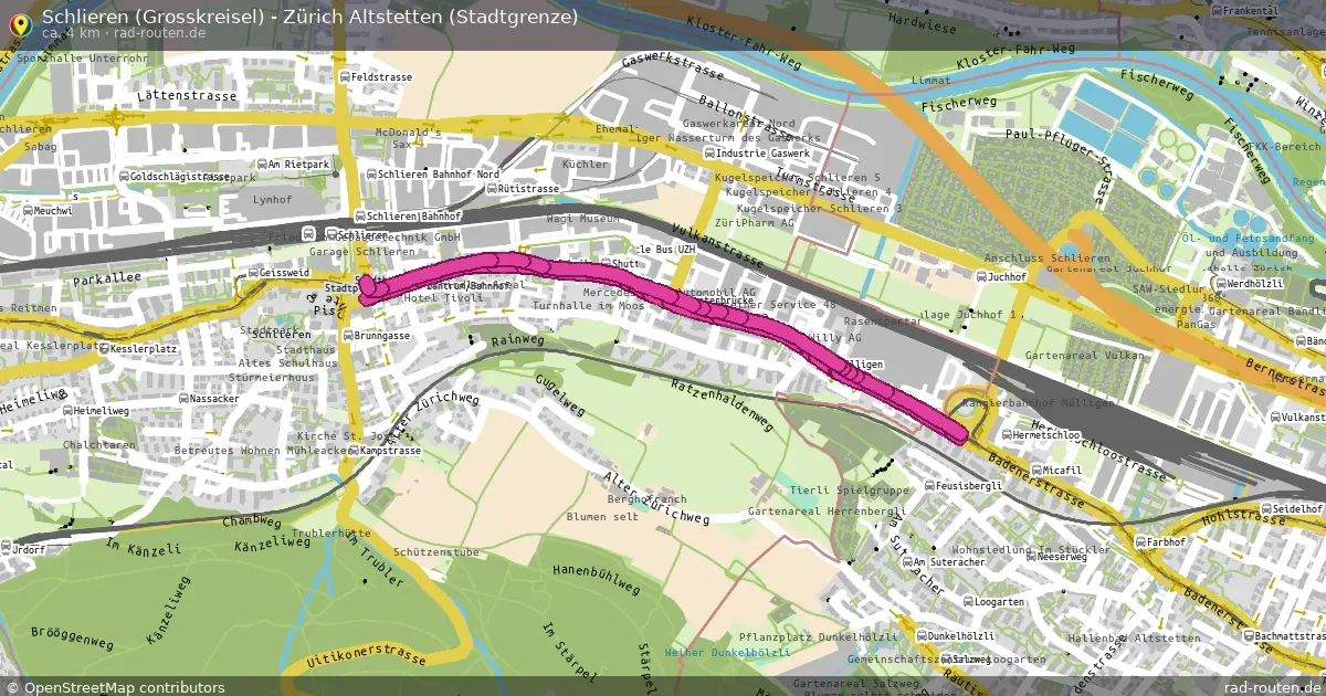 Schlieren (Grosskreisel) - Zürich Altstetten (Stadtgrenze) – Fernradroute auf Rad-Routen.de