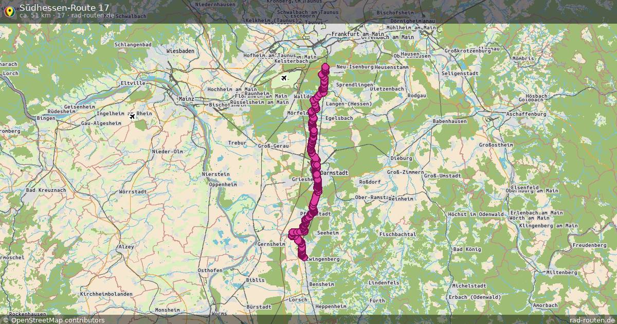 Südhessen-Route 17 (17) – Fernradroute auf Rad-Routen.de