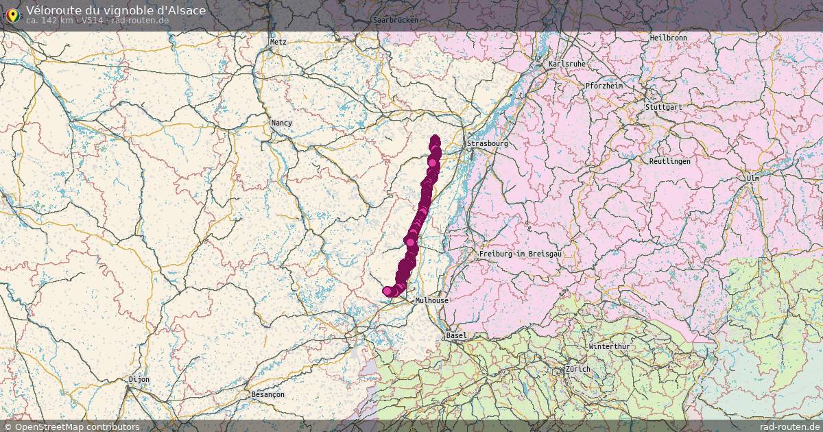 Véloroute du vignoble d'Alsace (V514) – Fernradroute auf Rad-Routen.de