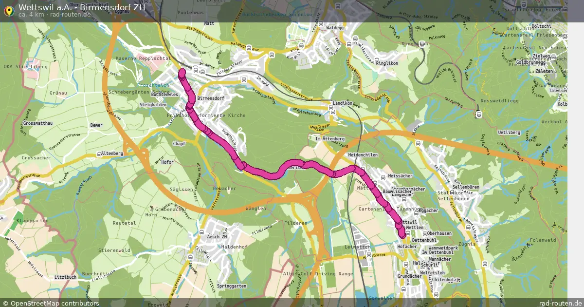 Wettswil a.A. - Birmensdorf ZH – Fernradroute auf Rad-Routen.de