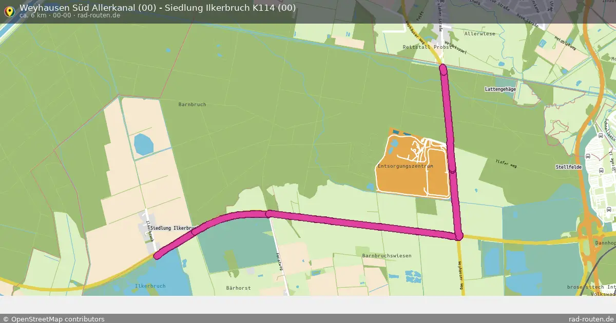 Weyhausen Süd Allerkanal (00) - Siedlung Ilkerbruch K114 (00) (00-00) – Fernradroute auf Rad-Routen.de