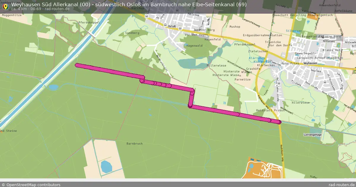 Weyhausen Süd Allerkanal (00) - südwestlich Osloß im Barnbruch nahe Elbe-Seitenkanal (69) (00-69) – Fernradroute auf Rad-Routen.de