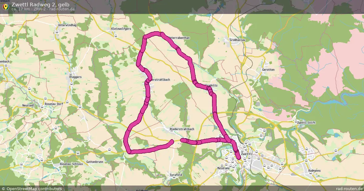 Zwettl Radweg 2, gelb (ZRW-2) – Fernradroute auf Rad-Routen.de
